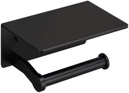 TOPGHIP Toilet Paper Holder with Cell PhoneShelf - Toilet Tissue Holder with Wipes Storage, Wall Mounted by Adhesive Tape or Screw - Matte Black