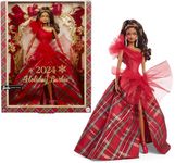 Barbie 2024 Holiday Barbie Dolls, Seasonal Collector Gift, Barbie Signature, Plaid Gown with Red Bow, Displayable Packaging, Light Brown Hair