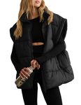 Vimyig Women's Winter Crop Puffer Vest Lightweight Warm Flysleeve Stand Collar Padded Puffy Jackets Coats with Pockets, Black, Large