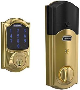 SCHLAGE BE469ZP CAM 605 Connect Smart Deadbolt with Alarm Inbuilt Camelot Trim in Bright Brass
