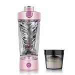 Electric Protein Shaker Bottle, Mixer Cup for Shakes and Meal Replacements, BPA-free, Portable Blender Cup with a Supplement Storage, USB Rechargeable Shaker Cups for Protein Shakes 24oz/650ml (Pink)