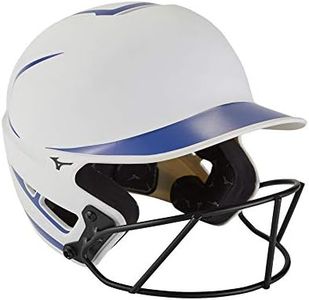 Mizuno F6 Youth Fastpitch Softball Batting Helmet with Mask, White-Royal, Youth One Size