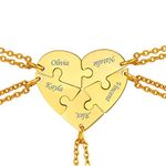 FindChic BFF Necklace for 5 Besties Split Heart Puzzle Matching 18K Gold Plated Personalized Name Heart Pendant Gifts for Best Friend Teen Girls/Boys Friendship Necklace Set Customizable