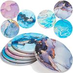 Enkore Coasters Set of 6 - Absorbent Ceramic Stone with Cork backing Protect table from Marks and Scratch - Coaster for Drinks Printed in Multi Colour Marble Finish