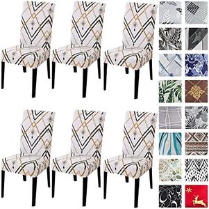 Jusmate Dining Room Chair Covers Set of 6, Stretch Parsons Chair Slipcovers Removable Washable Spandex Printed Chair Seat Protector Cover for Hotel, Office, Ceremony, Banquet, Wedding Party (Ivory)
