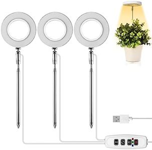 BKTAPP Plant Grow Light LED Grow Light Indoor Full Spectrum Height&Angle Adjustable Ring USB Growing Lamp with Auto Timer 3/9/12 H with 3 Heads for Seedings and Succulent