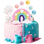 Rainbow Cake Topper, 8PCS Rainbow Cake Decoration Set, Pastel Heart Rainbow Clouds Balloon Topper for Birthday Wedding Todder Shower Party Decoration Baking Supplies…