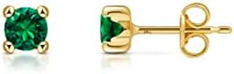 Amberta Allure Women 9 Ct Yellow Gold Synthetic Gemstone Stud Earrings: Simulated Emerald 4 mm Stone