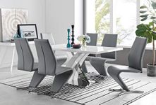 Furniturebox UK Atlanta Rectangle Chrome Metal Modern Stylish High Gloss White 6 Seater Dining Table and 6 Premium Willow Dining Chairs Set (Dining Table + 6 Elephant Grey Willow Chairs)