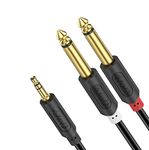 J&D 3.5mm to 6.35mm Stereo Cable, 1/4 jack to 3.5mm Y Splitter, Mini Jack TRS Stereo to Dual 6.35mm TS Mono Audio Cable, Aux to Jack Breakout Cord Lead Compatible with Amplifiers, Mixer, Speaker, 2.7M