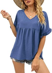 WIHOLL Peplum Tops for Women Short Sleeve Summer Maternity Shirts Navy Blue M