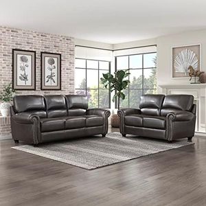 Lexicon Leather Match Sofa Set, Top Grain Leather Match Living Room Furniture Sets, Include Sofa Couch and Loveseat, 2-Piece Set, Dark Brown​