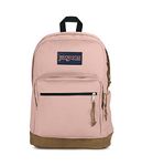 JANSPORT Right Pack Backpack - School, Travel, Work, or Laptop Bookbag with Suede Leather Bottom with Water Bottle Pocket, Misty Rose