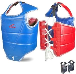 Victorbudo USA Boxing Body Protector Reversible, Kickboxing MMA Muay Thai Chest Guard, Sparring Training Heavy Punching, Adjustable Shield, Martial Arts Upper Belly Protection Pad (X-Large - Red/blue)