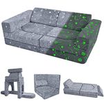 MeMoreCool 10-Piece Kids Play Sofa Bed, Modular Toddler Couch Glow Sofa Chair for Playroom Bedroom, Fold Out Play Couch for Girl Boy, Children Convertible Foam Sofa, Glowing Dino