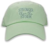 Love in Faith | Faith Inspired Embroidered Hat | Christian Clothing | Faith-Based Apparel | Unisex (Stronger Than The Storm Pistachio)