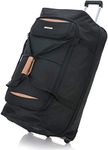 DK Luggage XL Expandable Holdall Extra Large 32” Suitcases EXP32 with 3 Wheels Tan Trimming Black