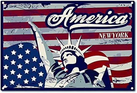 CREATCABIN America Métal Vintage Tin Sign Décoration Murale Décoration pour la Maison New York Wall Art Cuisine Bar Pub Chambre Garage Vintage Rétro Affiche Plaque 12 x 8 Pouce
