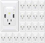 USB Outlet with Nightlight,GreenCycle 15 Amp Electrical Outlet Guide Light,4.2A High Speed Duplex Receptacle Electrical AC Wall Sockets, Auto Nightlight Sensor and Wall Plates (White,20 Pack)