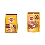 Pedigree Adult Dry Dog Food- Meat & Rice, 1.2kg Pack & Dog Treats Meat Jerky Stix, Grilled Liver, 80 g Pouch