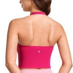 CRZ YOGA Womens Butterluxe Halter Longline Sports Bra - Padded Workout Yoga Crop Tank Tops with Built in Shelf Bra Granita Pink Large