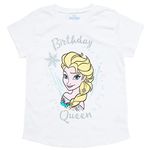 Disney Junior Birthday Girls T-Shirt Toddler to Big Kid Sizes (2T - 14-16), Frozen, White, 7-8