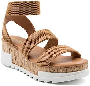 Athlefit Women's Casual Cork Platform Wedge Sandals Open Toe Elastic Ankle Strap Flatform Sandals for Summer, Brown, Size 11, AD00102