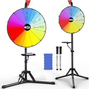 GSOW 16” Color Prize Wheel, 12 Slots Spinning Wheel with Folding Tripod Floor Stand, Editable Raffle Wheel Spinner with Tray Dry Erase Markers & Eraser, for Carnival Trade Show Fortune Spinning Game