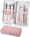 Manicure Set, Travel Nail Clippers Kit Pedicure Care Tools, 10pcs Stainless Steel Grooming kit Pink