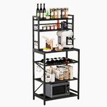 YMYNY Kitchen Baker's Rack, Microwave Oven Stand with Storage Shelves, Industrial Coffee Bar Station, with Adjustable Wine Holders and 12 S-Hooks, Metal Frame, Black, 58 × 39 × 144CM HBR003B