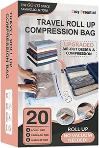 20 Travel Compression Bags, Hand Roll Up Travel Space Saver Bags for Luggage No Vacuum Needed, Cruise Ship Essentials (8 Large Roll/8 Medium Roll/4 Small Roll)