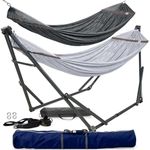Tranquillo 600lb Capacity 2 Persons 2 Hammocks Included/Foldable Portable Hammocks with Stand, Tree Straps, Carry Bags for Garden Camping (Grey)