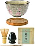 APEX S.K. Premium Japanese Ceremonial Matcha Green Tea Chawan Bowl Full Kit Matcha Whisk Set with Accessories and Tools Bamboo Chasen Matcha Whisk Scoop and Holder (Tickled Pink)