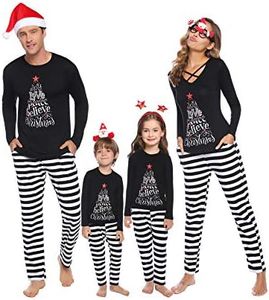 iClosam Matching Family Pajamas Set Striped Christmas Pajamas Sleepwear Dad Mom PJs Black