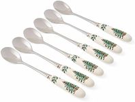 Spode Christmas Tree Teaspoons - Set of 6, Holiday Silverware for Desserts and Beverages, Stainless Steel Flatware with Porcelain Handles, 6-Inch Festive Dessert Spoons, Gift-Boxed