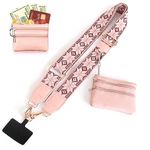 Phone Strap with Zippered Pouch,Cross Body Phone String Adjustable Phone Lanyard Charm for Women,Phone Lanyard Crossbody,Clip and Go Strap for Phone with Wallet Crossbody（pink）