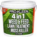 Pro-Kleen 4 in 1 Weed and Feed Lawn Treatment with Moss Killer - Greens Grass, Kills Weeds & Moss & Fertilises Grass - Apply from May-August - Covers up to 78m2 - (2.5kg)