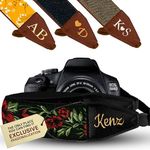 Art Tribute Custom Made, Name or Initials Embroidered to a Beautiful Red Flowers Camera Strap - Make Your Strap Unique! Get Your Own Personalized Camera Strap