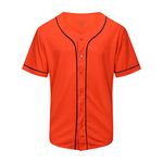 KUAIPAO Blank Baseball Jersey,Short Sleeve Plain Jersey Shirt,Sports Uniform for Men Women(White, Black, Red,Blue,S-3XL), Orange, Medium