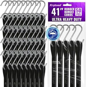 Krytonel 41 Inch Bungee Cords with Hooks 50 Pack Heavy Duty EPDM Rubber | Weatherproof Tie-Down Cords with Zinc-Plated S-Hooks for Tarps, Trucks, Trailers, Cargo and Outdoor Equipment