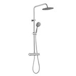 ROVATE Thermostatic Shower Faucet Set Chrome Finished, Anti Scald Rainfall Shower with 9.6-inch Shower Head, Bathroom Shower System with Brass Mixing Valve Faucet, Height Adjustable Shower Arm