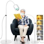 Veemagni 12X Rectangular Magnifying Glass with Light and Stand, 24" Flexible Gooseneck Floor Lamp, 3-in-1 LED 5 Color Modes Stepless Dimmable, Lighted Magnifier Hands Free for Reading, Crafting-White