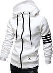 ZUEVI Men's Hoodies Casual Striped Drawstring Hooded And Zipper Closure Hoodie Slim Fit Fleece Sweatshirt, White, X-Small