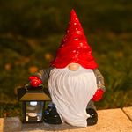 Garden Gnome Statue Outdoor Decor, Red Resin Gnome with Lamp, Funny Resin Garden Figurines, Ornament for Patio Yard Lawn Porch Christmas Decorations Gifts (Red)