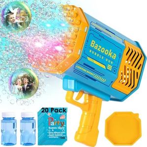 Bubble Machine Guns, Bubble Makers with Lights, 69 Holes Bubbles Machine Gun with 2 Bubble Solution Refills and 20 Packs of Liquid Concentrate, Kids Toy Outdoor Indoor Birthday Wedding Party (Blue)