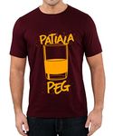 Caseria Men's Round Neck Cotton Half Sleeved T-Shirt with Printed Graphics - Patiala Peg (Maroon, XXL)