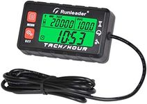 Runleader Digital Maintenance Hours Tachometer,Clock & Backlights Display, Replaceable Battery for Garden Tractor Leaf Blower Compressor Jetski ATV Outboards Motor Marine Snowmobile.