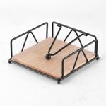 Black Metal Napkin Holder with Wooden Base Concise and Stylish Design for Kitchen and Dinner Table