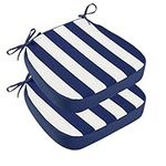 idee-home Outdoor Chair Cushion Set of 2, Waterproof Patio Furniture Cushions with Ties, Round Corner Seat Cushion Outdoor Dining Chair Cushions 16 x 17 in Indoor Chair Pads Dark Cerulean Stripes