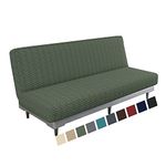 MAXIJIN Newest Jacquard Futon Cover Stretch Armless Futon Sofa Cover Soft Futon Slipcover with Elastic Bottom Thick Sofa Bed Furniture Protector Covers for Washable Futon (Futon, Army Green)